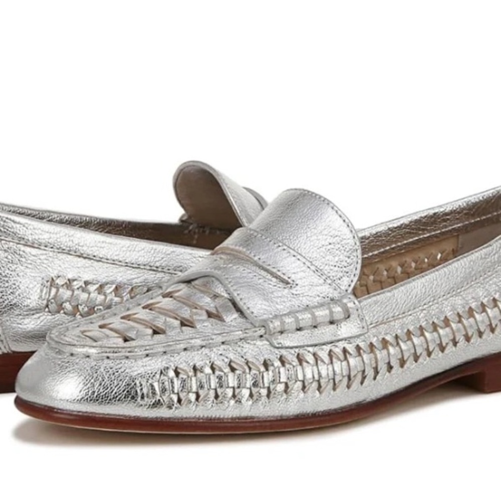 Silver Loafers Veronica Beard Woven EUC 7.5